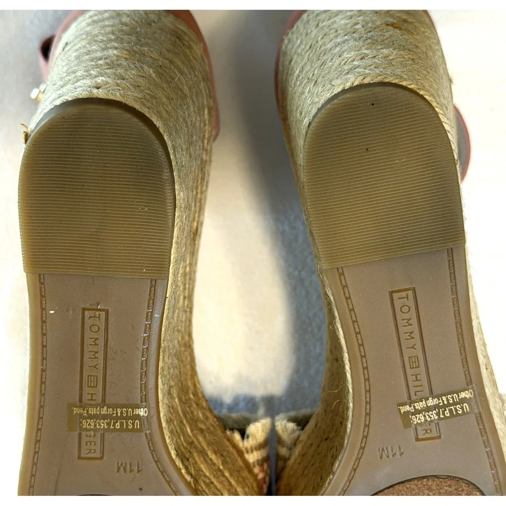 Tommy Hilfiger Pink Beige Espadrille Wedge Sandals Ankle Strap Platform 11M